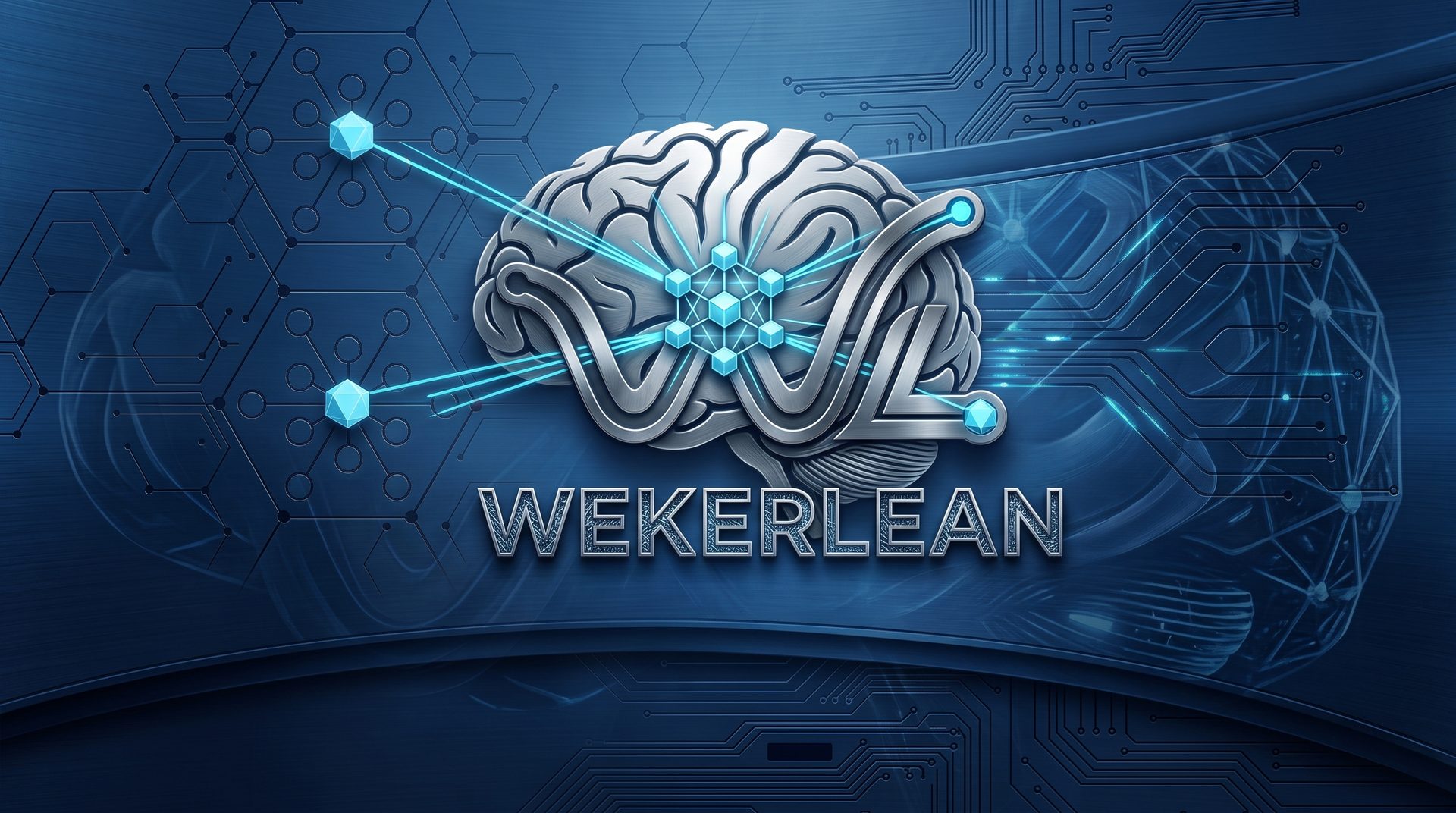WekerLean – Logo mit Gehirn, Netzwerk und W/L-Zeichen